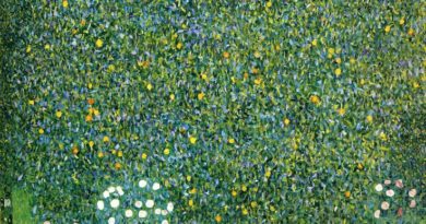 Obraz Klimta Różane Krzewy pod Drzewami - zielone malowidło