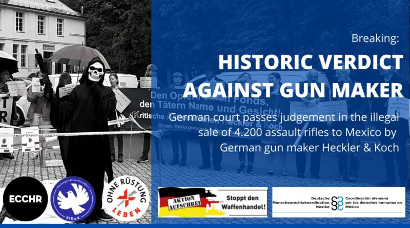 Grafika z napisem: Historyczny wyrok przeciwko producentowi broni