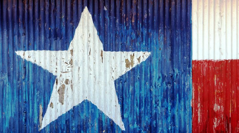 flaga Teksasu wymalowana na ścianie z blachy falistej